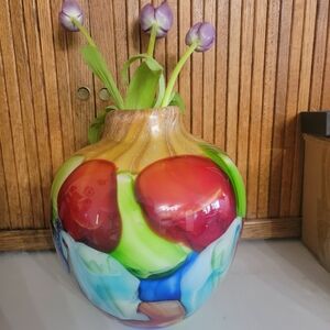 Stunning 10 Inch Tall Italian MURANO Millefiori Inspired Art Glass Vase